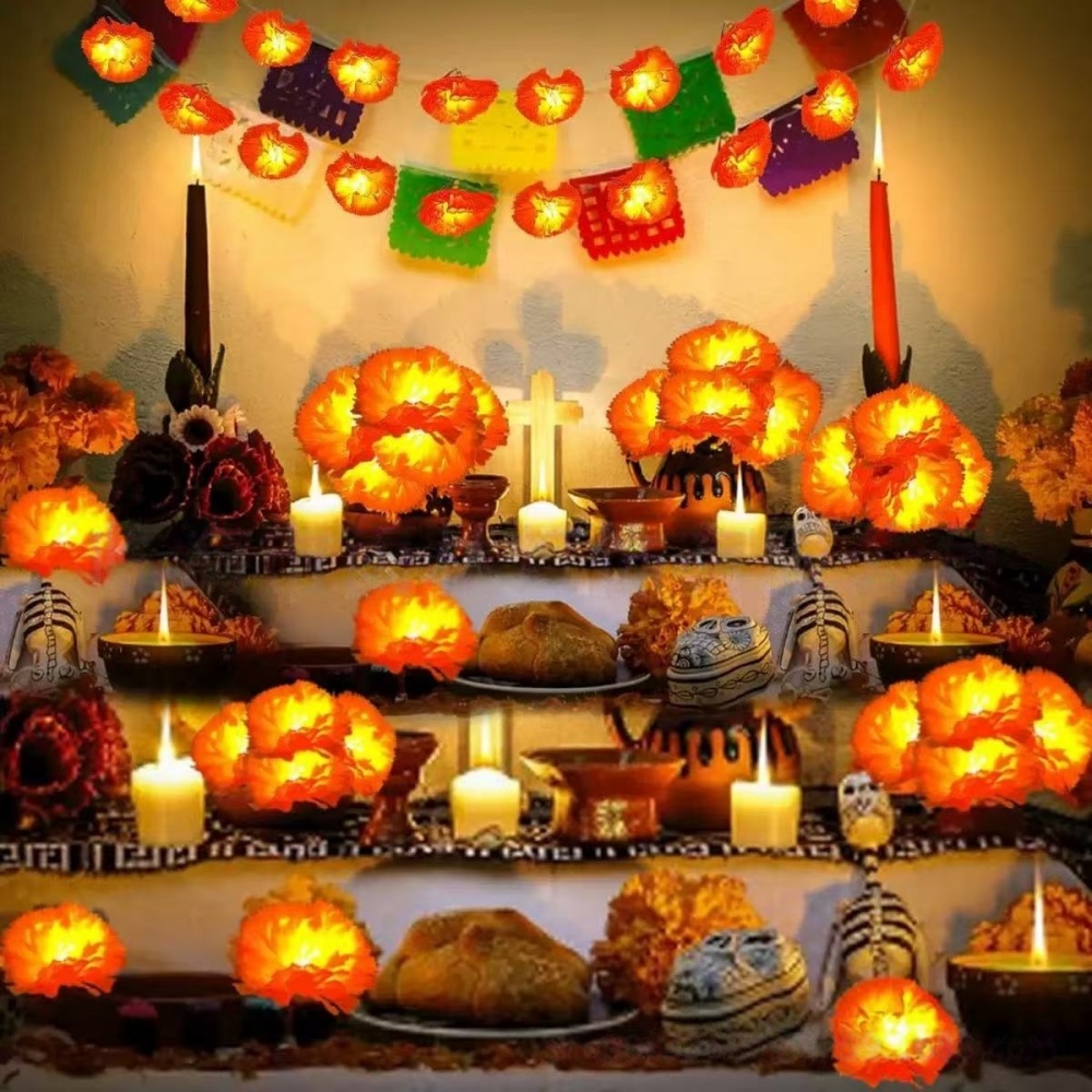 Halloween Led String Lights Orange - Guirnalda de Luces LED con Flores