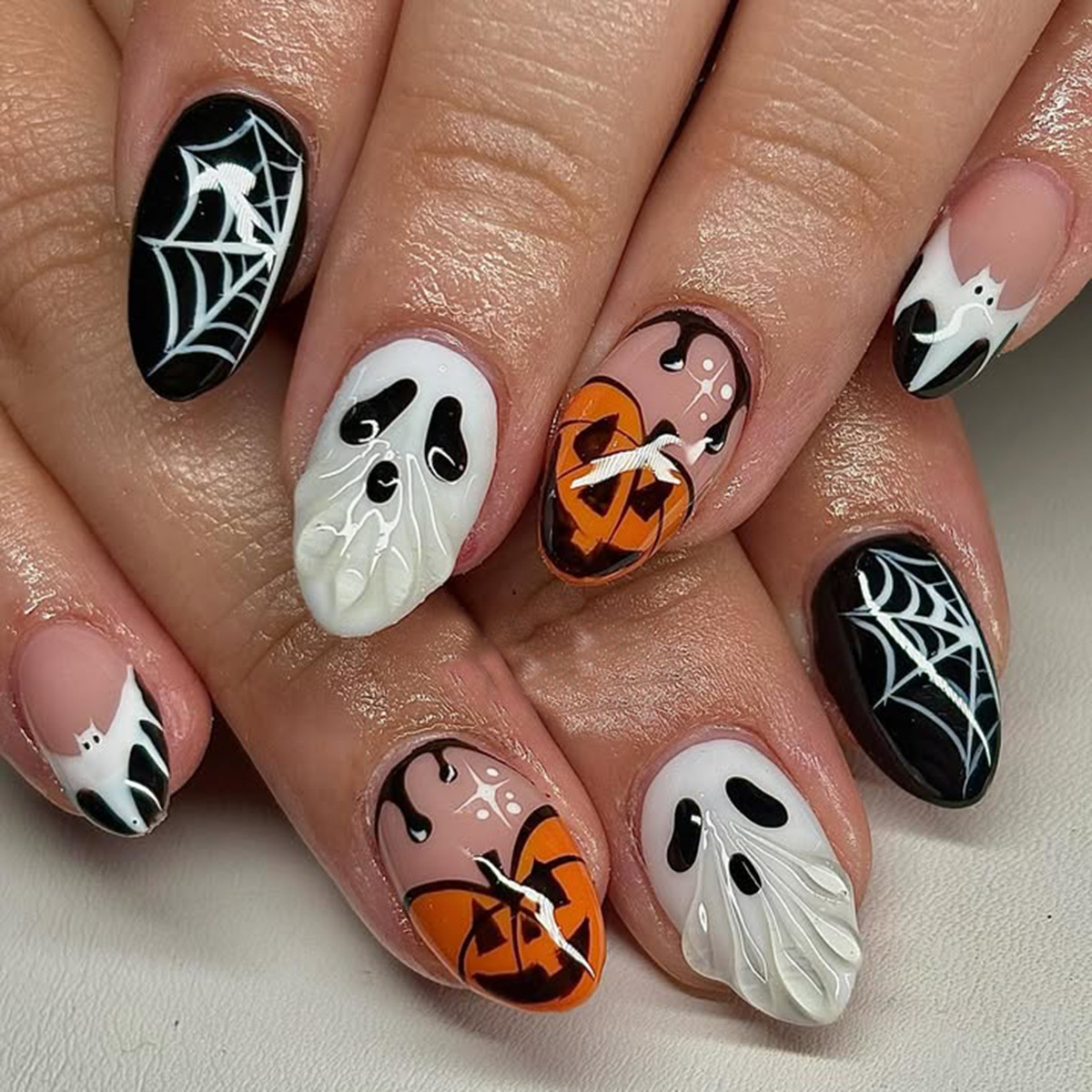 Pumpkin Lantern Halloween - Uñas Postizas de Halloween con Diseños