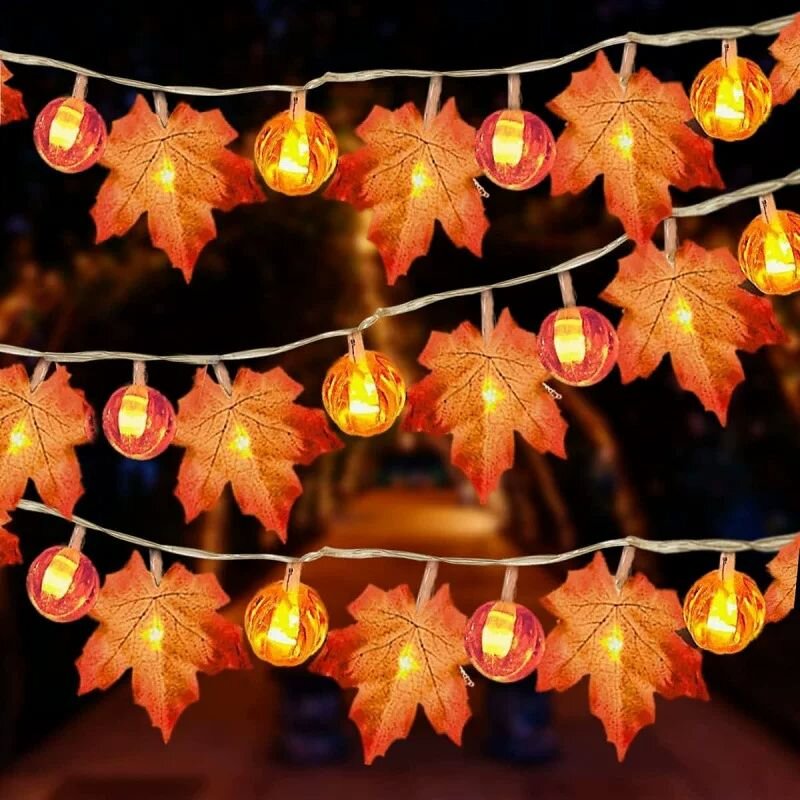 Halloween Led String Lights Orange - Guirnalda de Luces LED con Hojas