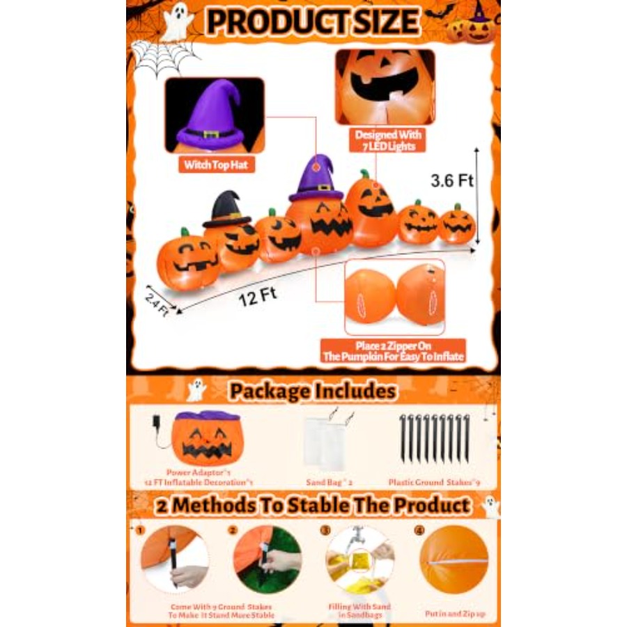 Decoración inflable de calabaz - Halloween Pumpkin Decor Led reseña y precio